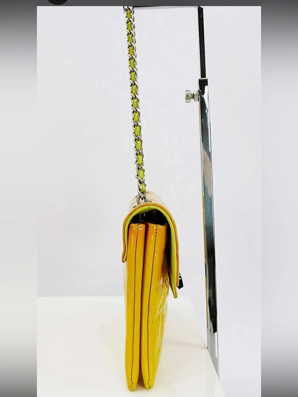 CHANEL Yellow Patent Quilted Shoulder Bag with Chain